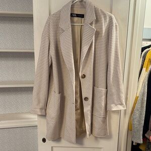 Zara Women's Beige Checkered Blazer